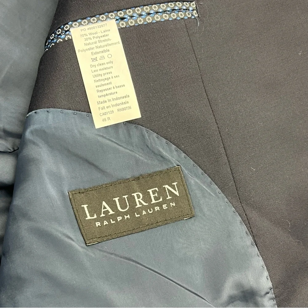 Lauren Ralph Lauren Lang Solid Navy Blue Wool-Blend Sport Coat Mens Size 46R NEW
